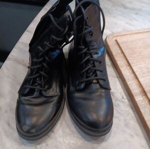 Pre-owned Unk own Bremand Black Lace Up Side Zippe Combat Boots Woman's sz 10